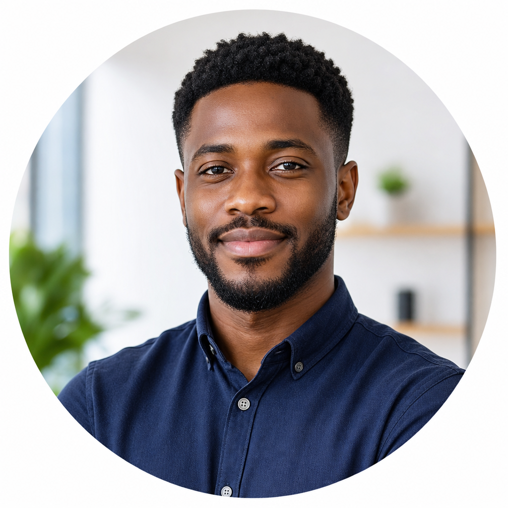 Portrait of Kwame Ofori, digital marketer in Kumasi
