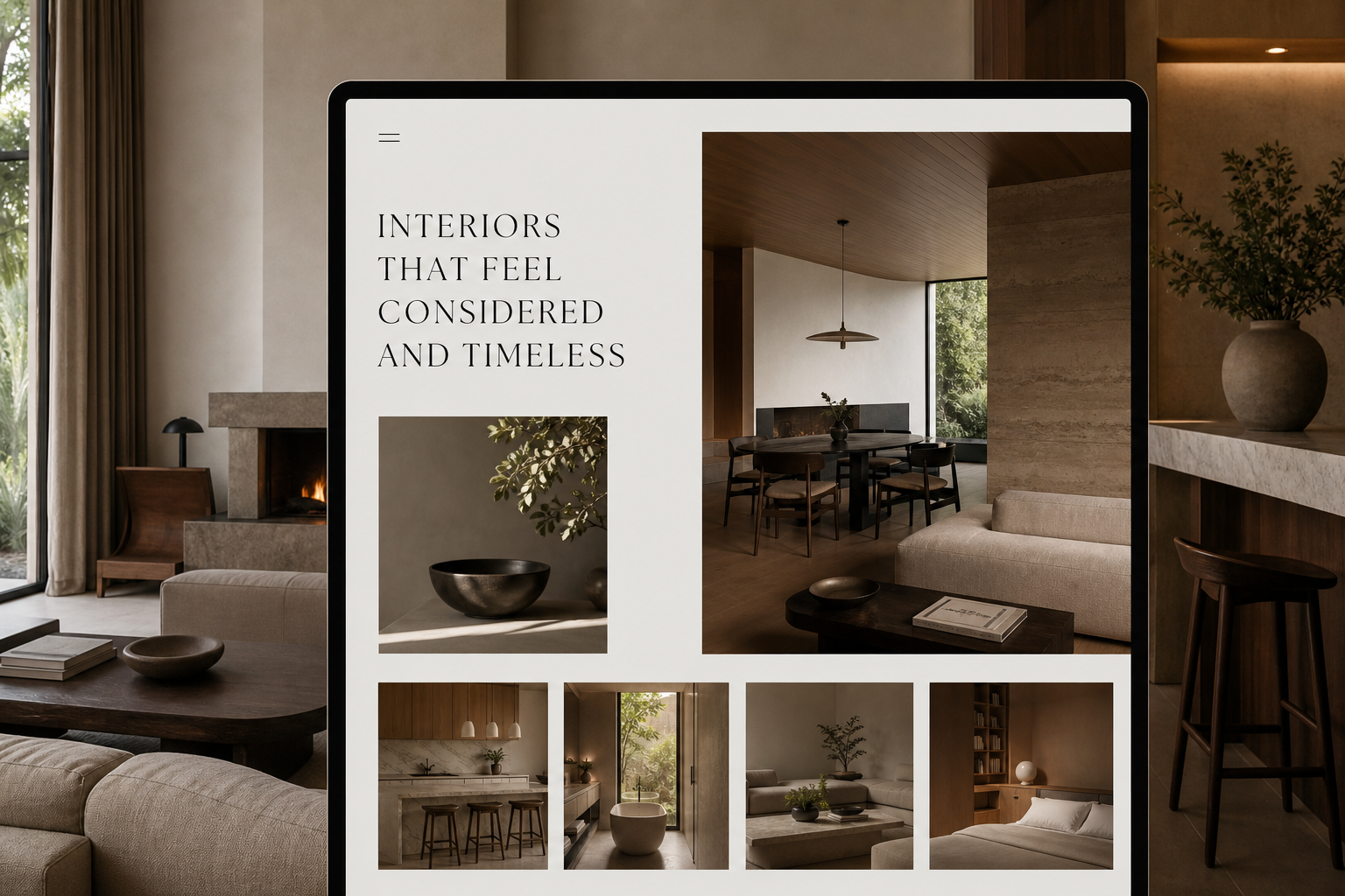Northhaven Interiors project preview showing warm residential photography and elegant serif-led layout