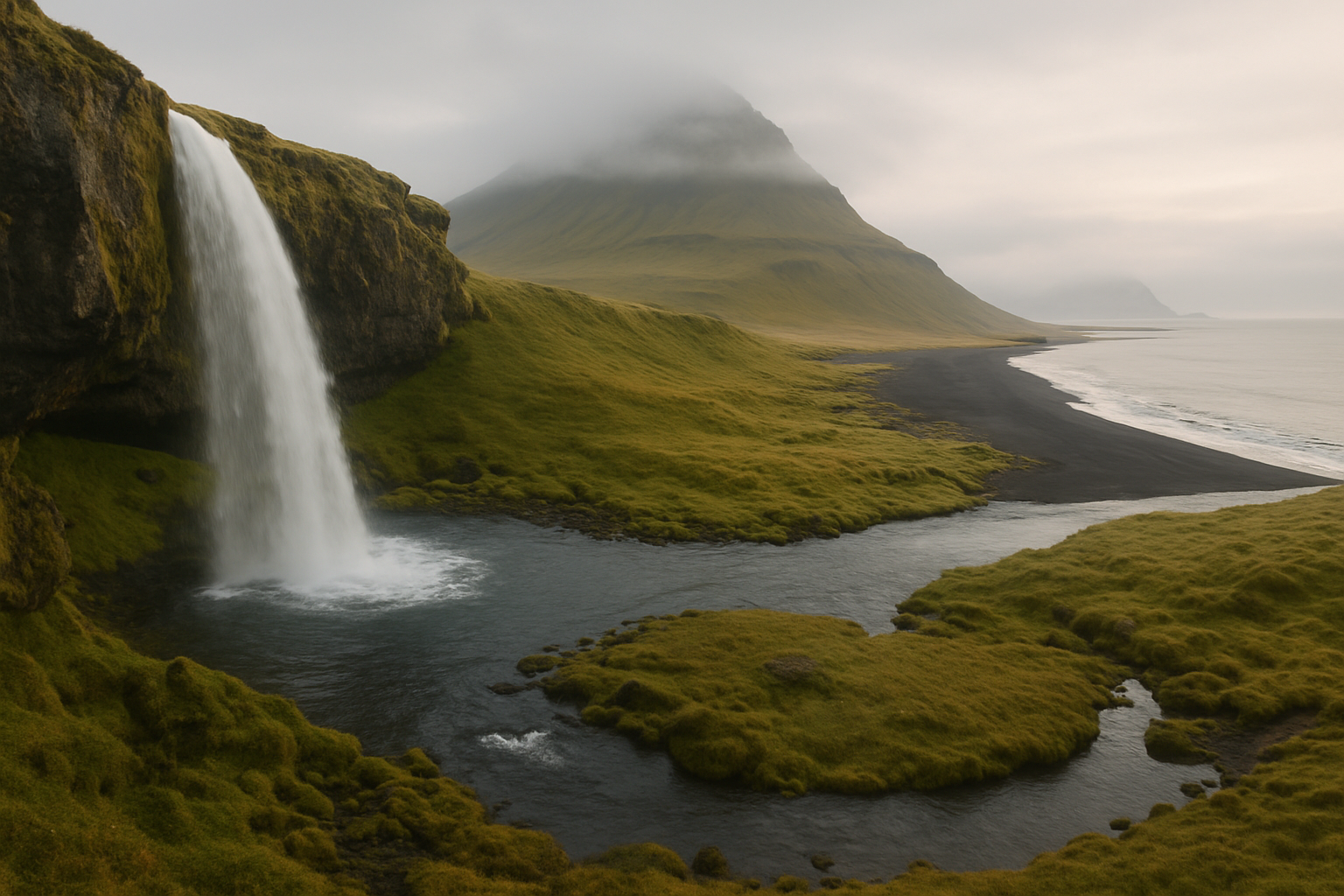 Scenic landscape along Midnight Light in Iceland