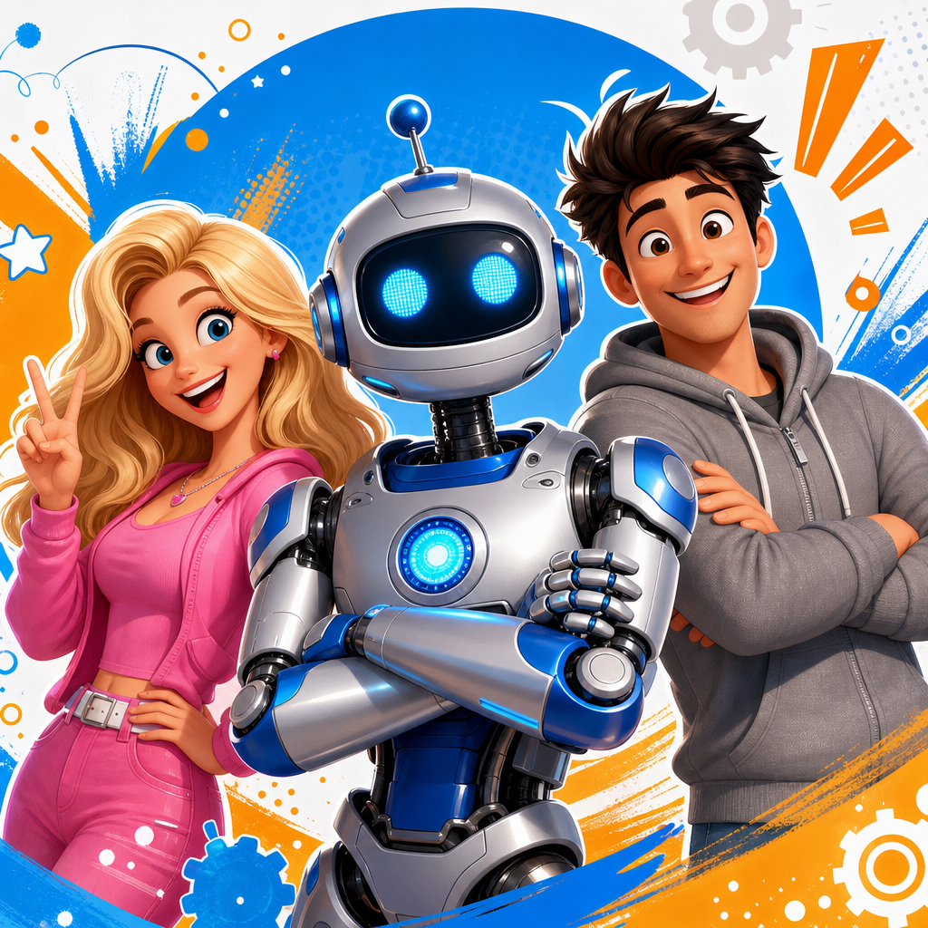 Glossy promotional banner collage featuring Optimus centered as the main star, flanked by Mike and Ashley in bright bust-style portraits