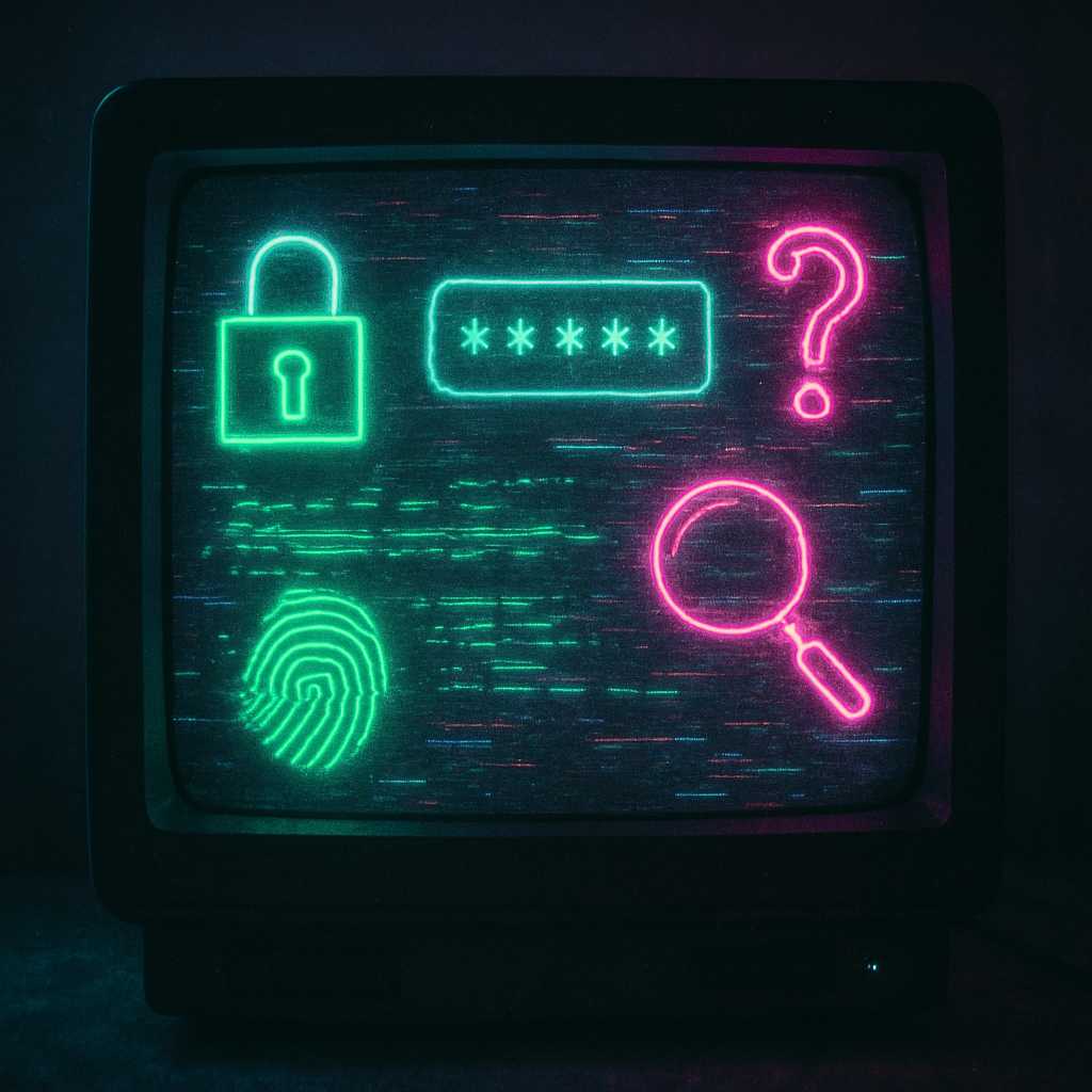 Static-filled monitor with digital secrets and hidden clues