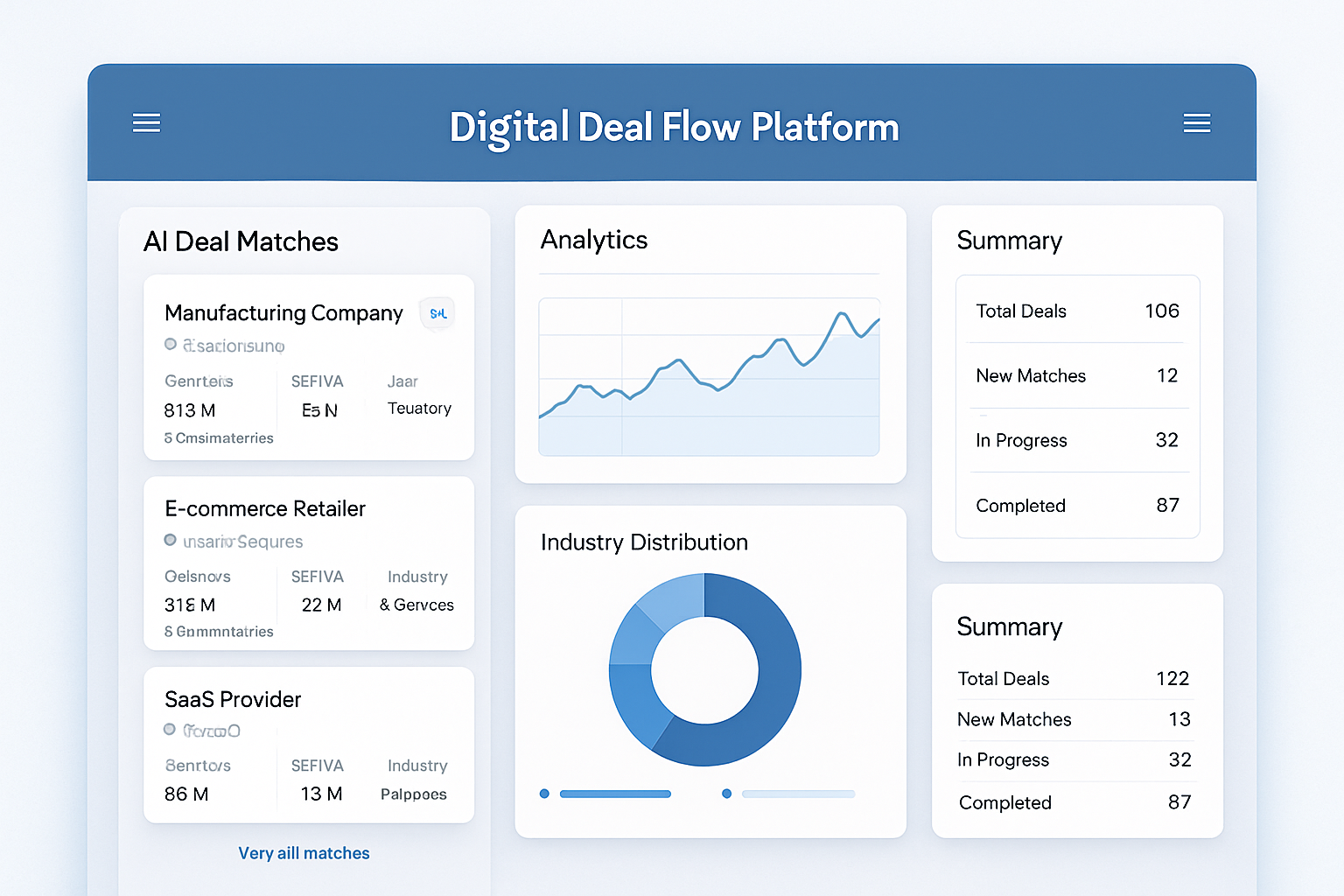 Interface of Startup Capital's Digital Deal Flow Platform showing analytics dashboard and AI-powered deal matches