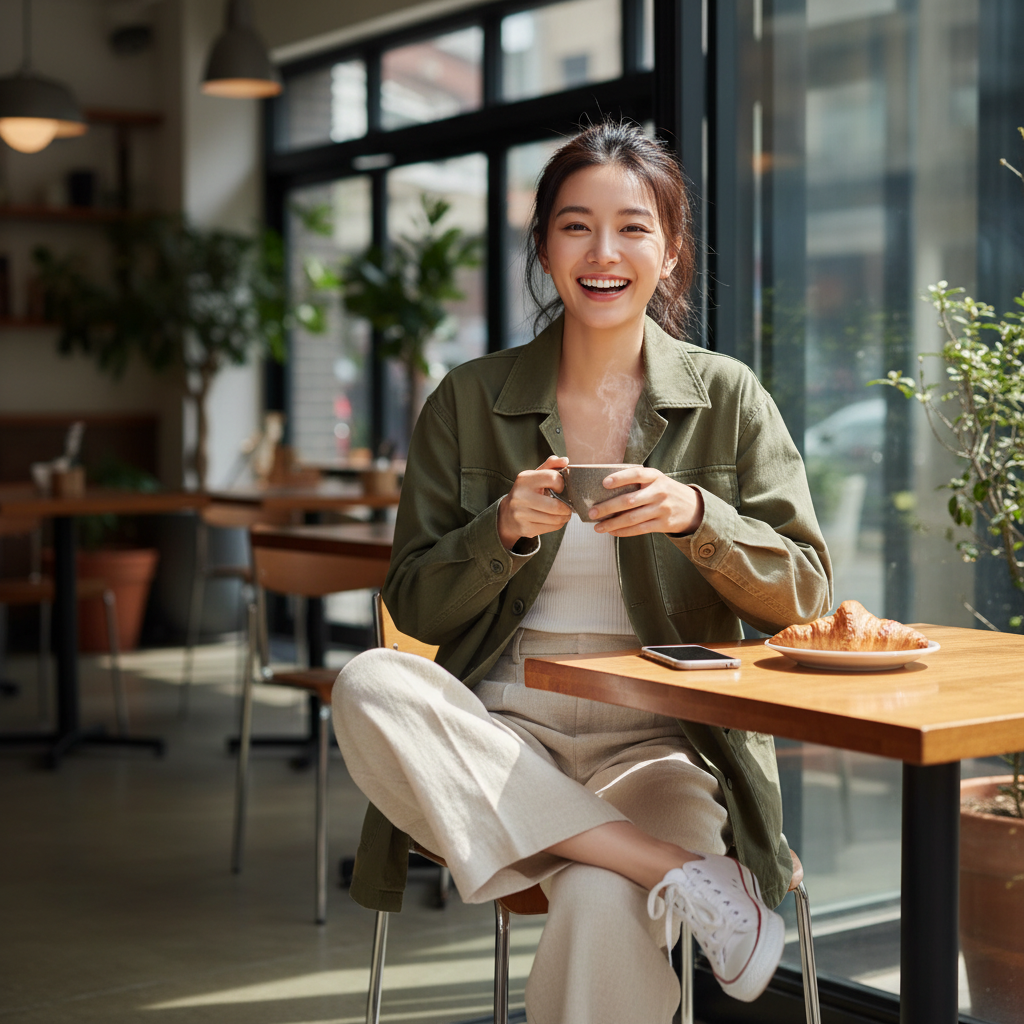 Lina Zhang enjoying coffee