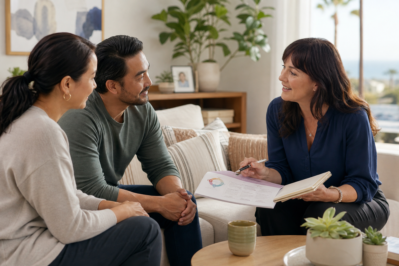 Compassionate consultation moment with family members listening and taking notes