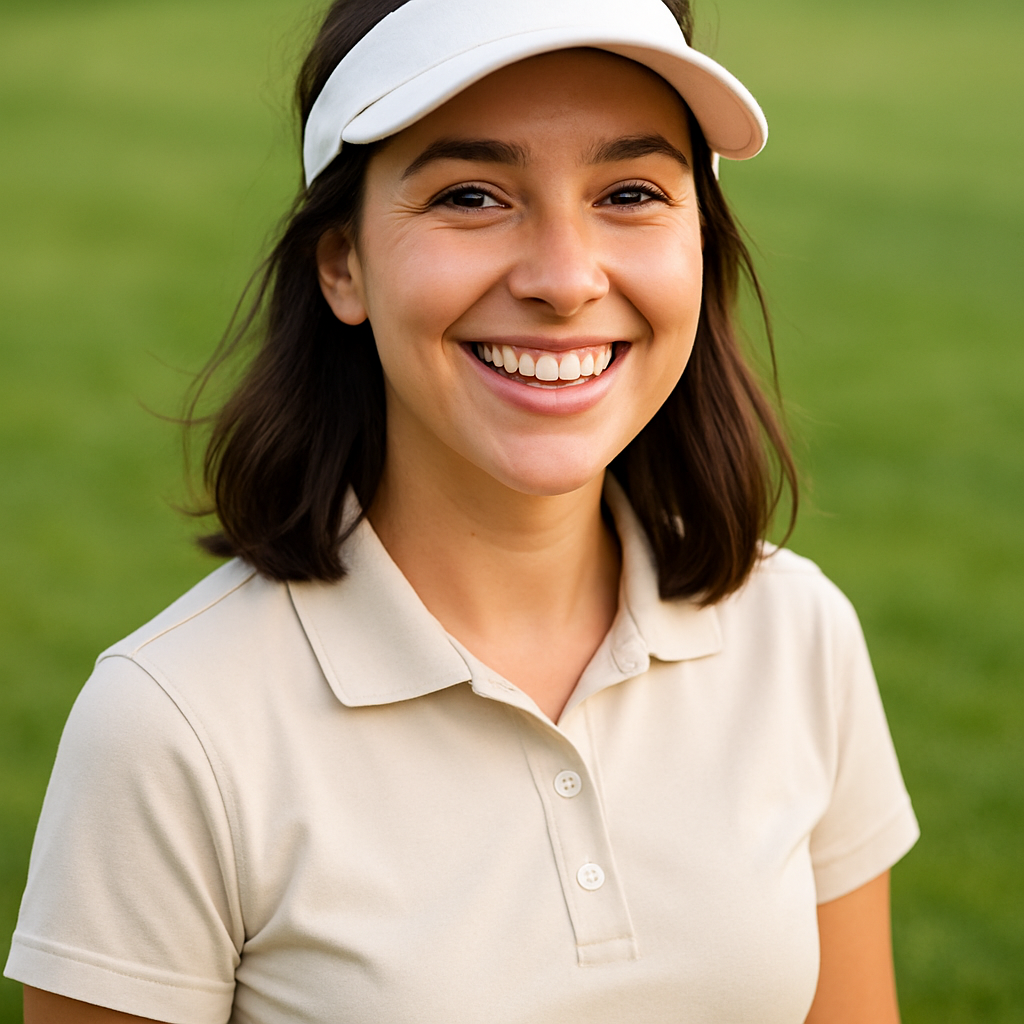 Portrait of happy golfer Maria L.