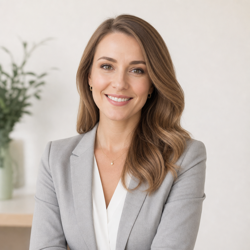 Portrait of Olha Melnyk, a professional Kyiv real estate agent with a confident and approachable smile