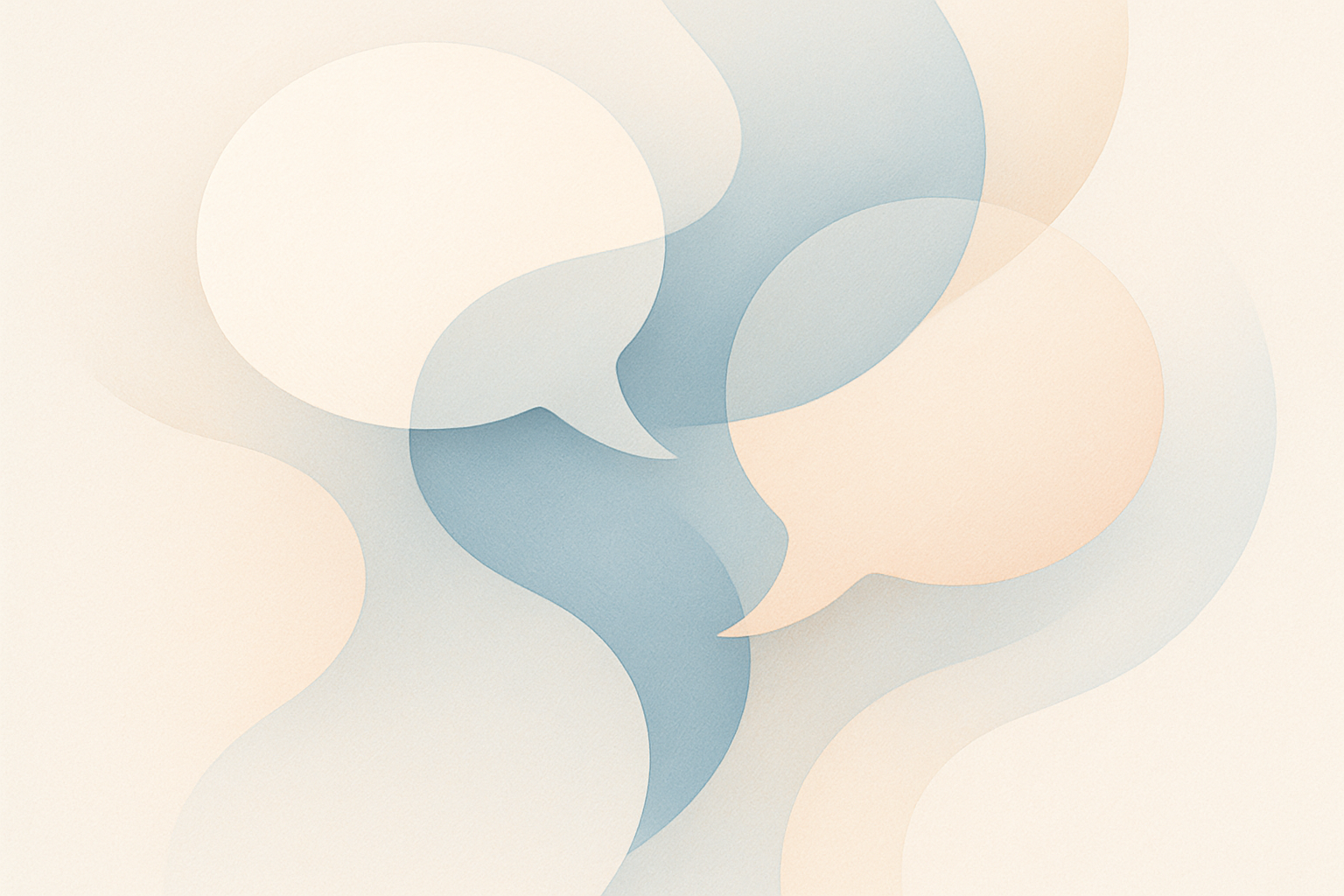 Abstract interwoven shapes suggesting dialogue and connection