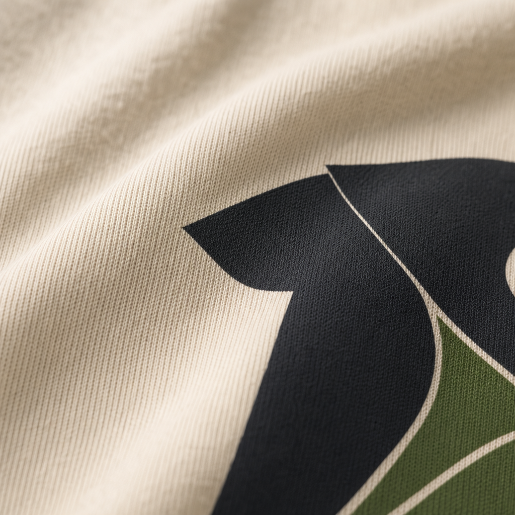 Close-up detail of high-density T-shirt print texture showing sharp edges and smooth ink finish