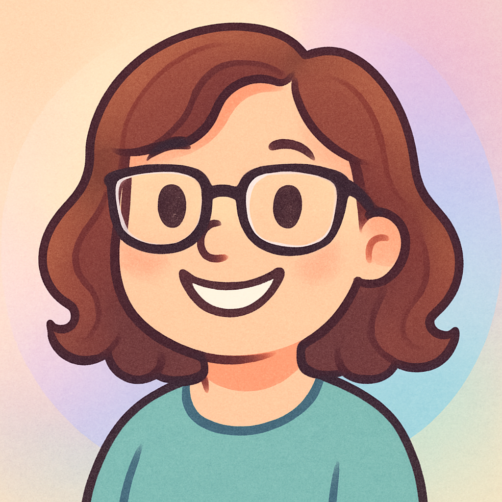 Cartoon avatar of Sarah B, smiling woman with glasses
