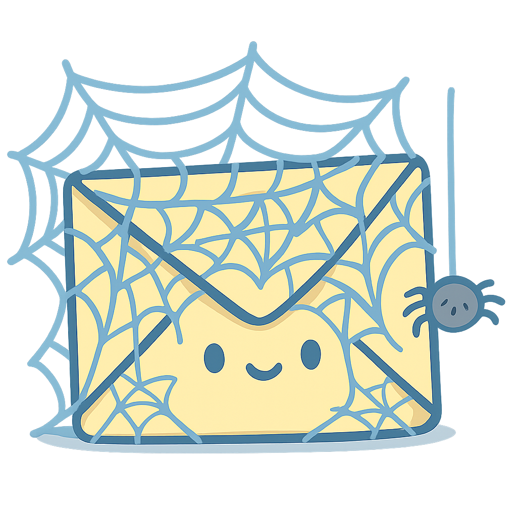 Cartoon envelope covered with cobwebs