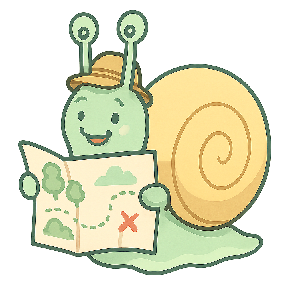 Cartoon snail with a paper map