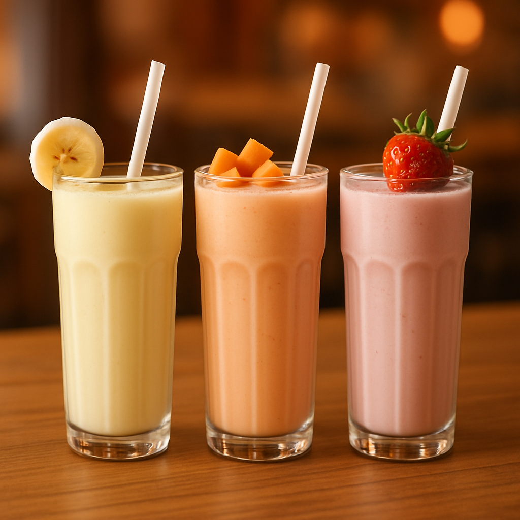 Jugos con leche: plátano, papaya y fresa