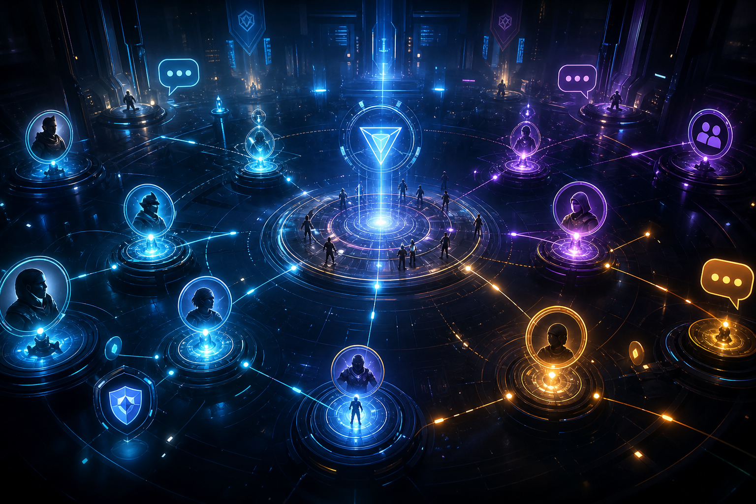 Multiple players implied through social interaction cues and connected activity in a dark digital world