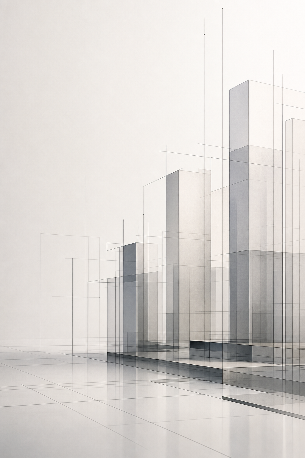 Structured architectural gridlines and abstract skyline forms arranged as a refined legal-business composition