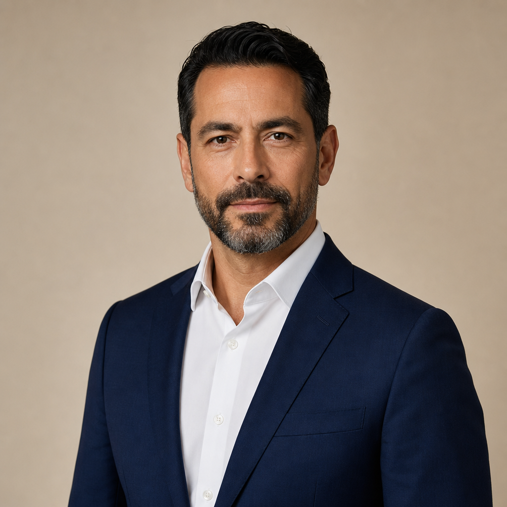 Corporate portrait of Daniel Cortez, a senior leader with a close-trimmed beard and dark blue suit