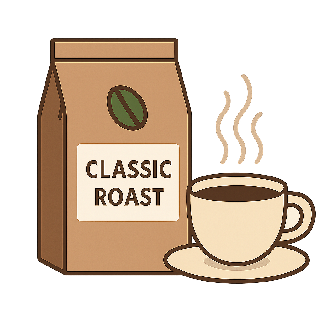 Classic Roast coffee bag and cup