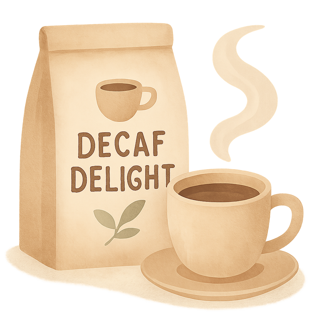 Decaf Delight coffee bag and cup