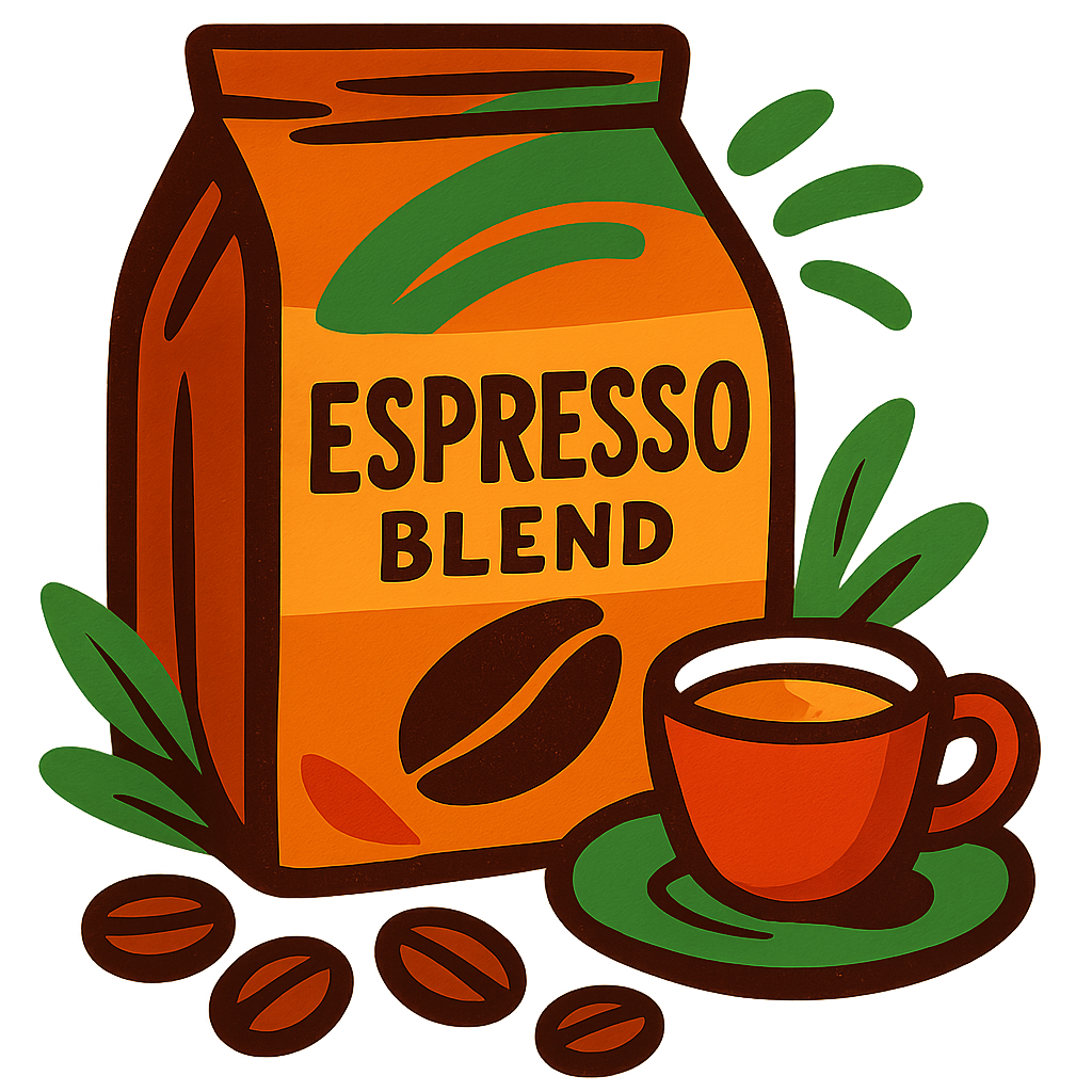 Espresso Blend coffee bag and cup