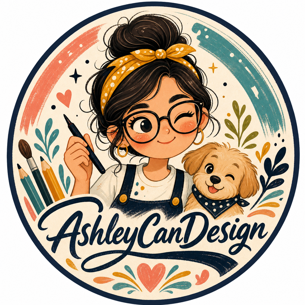 Hand-drawn illustrated identity badge with mascot character and custom lettering