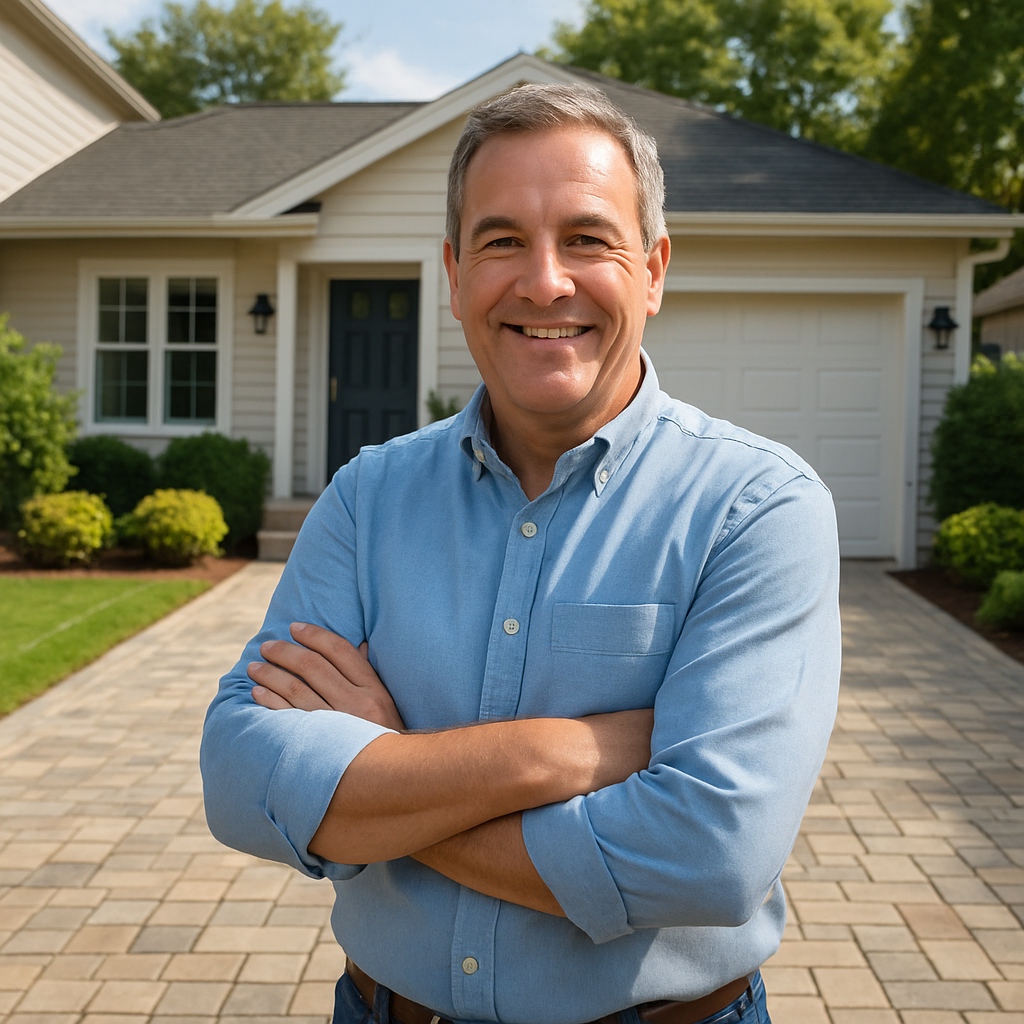 Michael S. in front of his new driveway