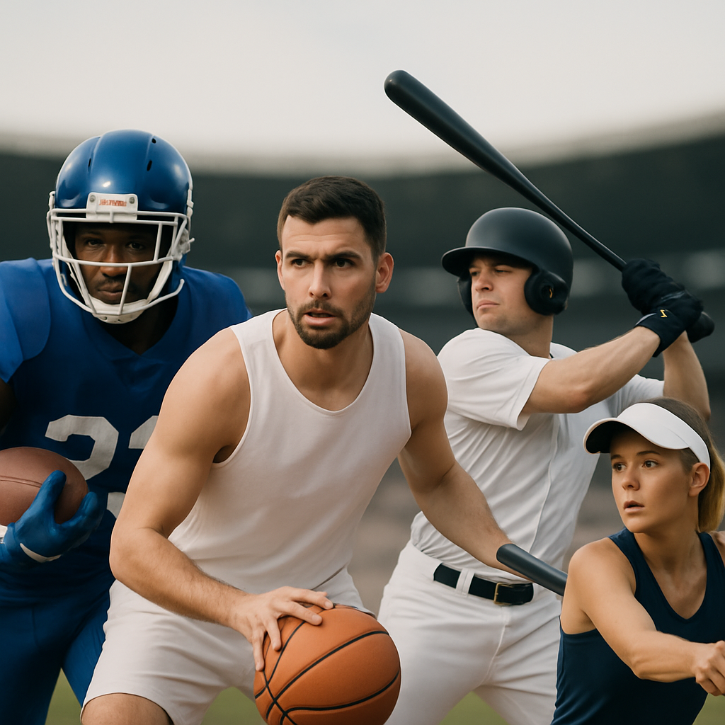 Collage-style sports editorial image with multiple athletic scenes