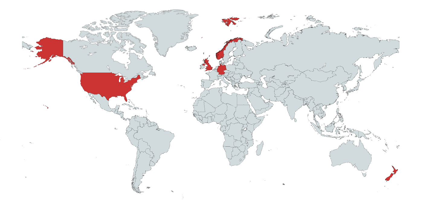 World map highlighting countries where No Rule Distiller has reached readers.
