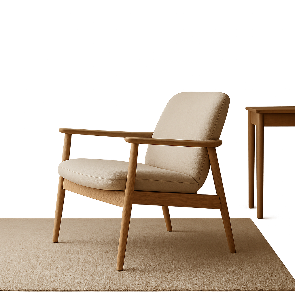 Side profile of Scandinavian furniture with tapered legs and balanced proportions