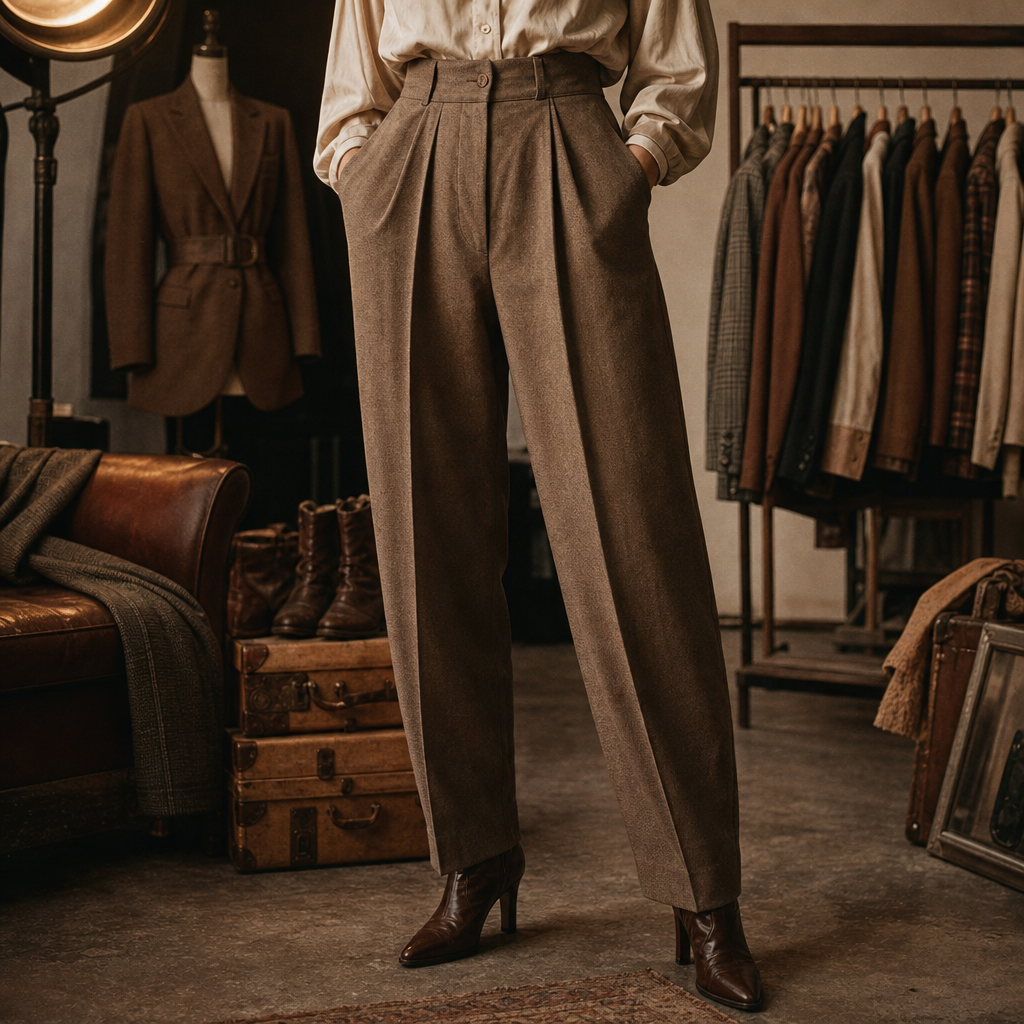 Tailored pleated trousers with a strong silhouette and timeless styling.