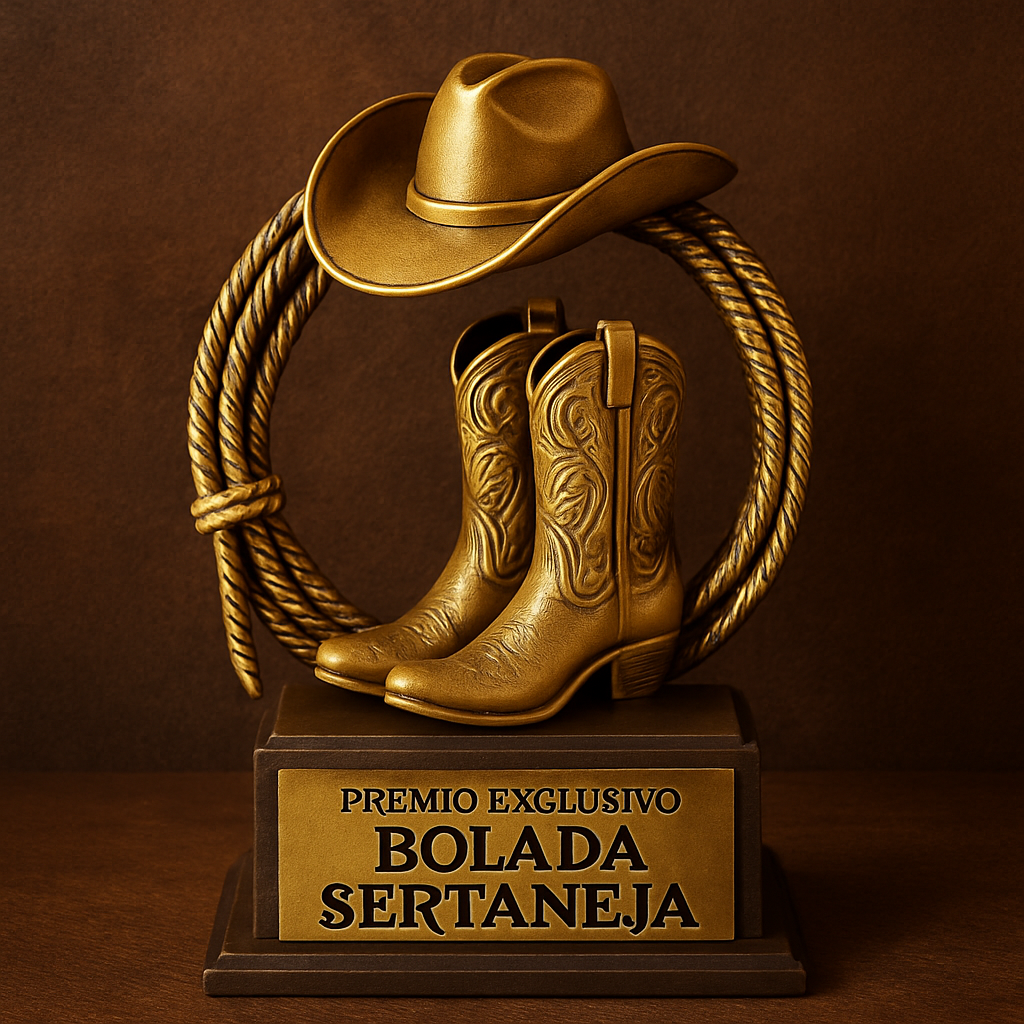 Prêmio exclusivo da Bolada Sertaneja com detalhes dourados e elementos country