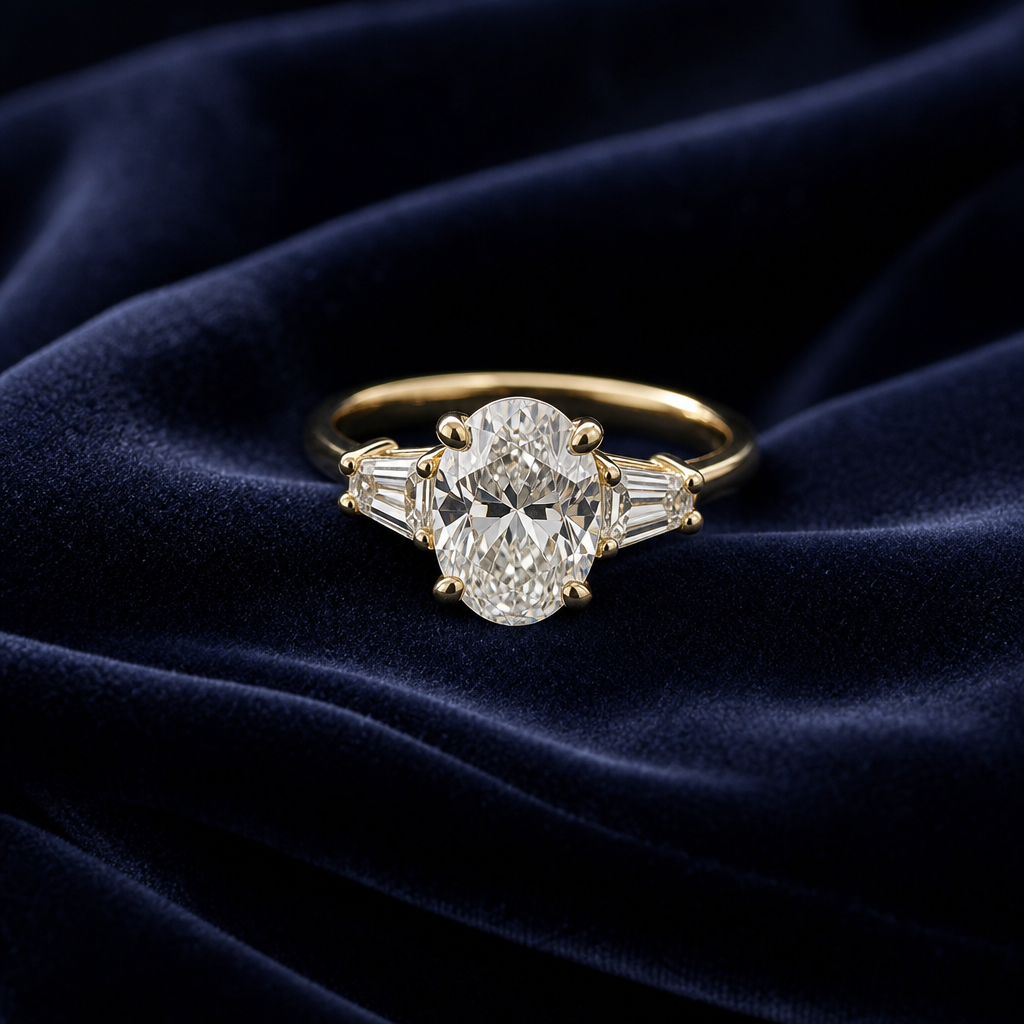 Pavé Diamond-Style Gold Ring — A tapered gold ring featuring a broad pavé-set, diamond-like sparkling surface and a polished band for a refined, modern look.