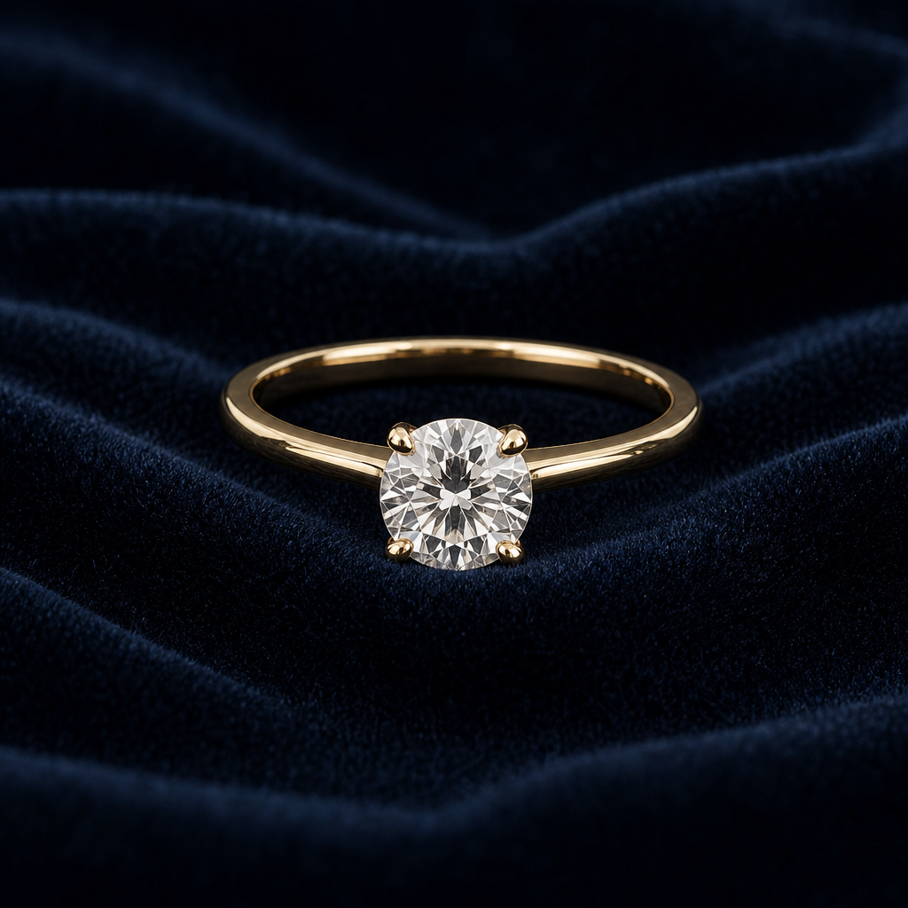 Modern Gold Statement Ring — An elegant gold ring featuring an open geometric band and a sparkling pavé-set centerpiece for a refined contemporary look.