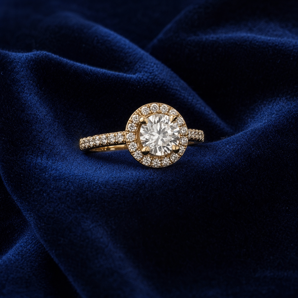 Gold Ring with Blue Gemstone — A polished gold ring featuring a rectangular blue faceted stone set in a sleek bezel-style mount.