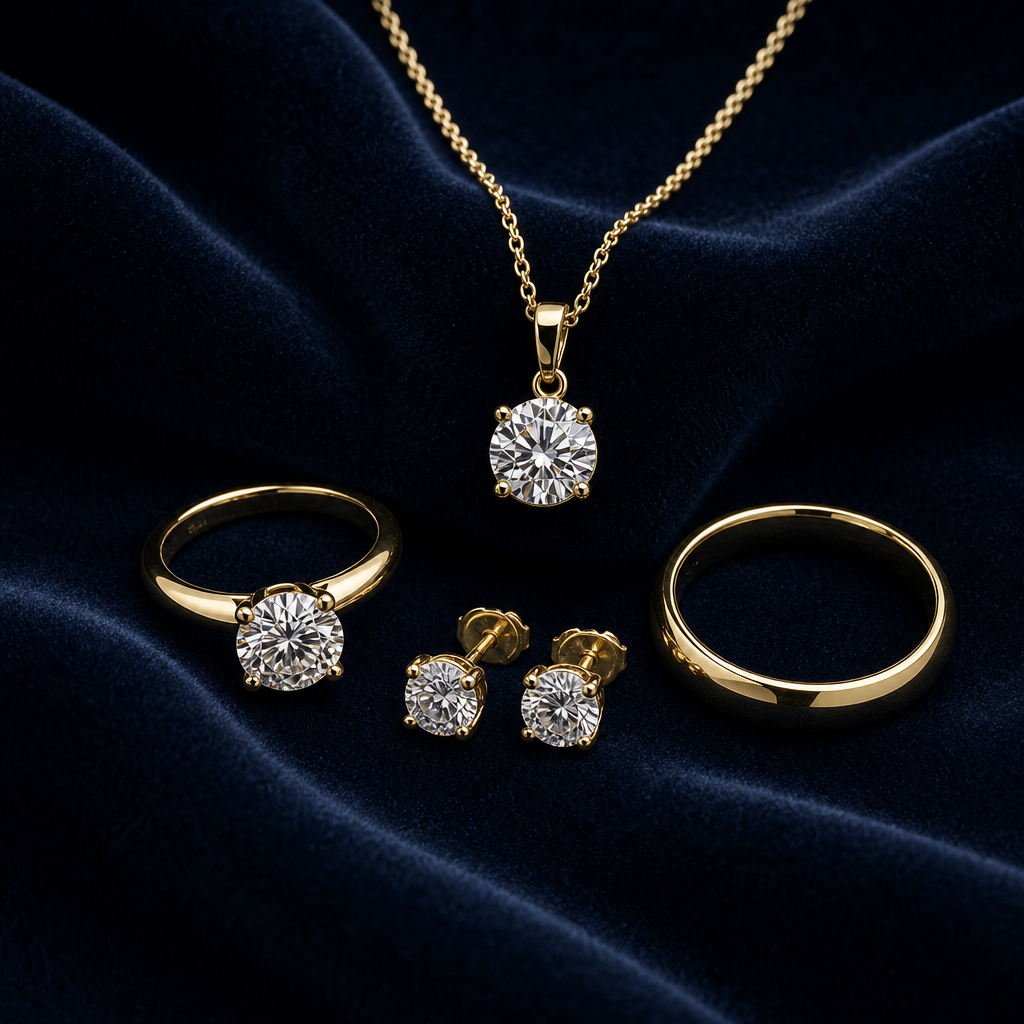 Elegant pair of drop earrings with subtle gemstone sparkle photographed in soft directional studio light