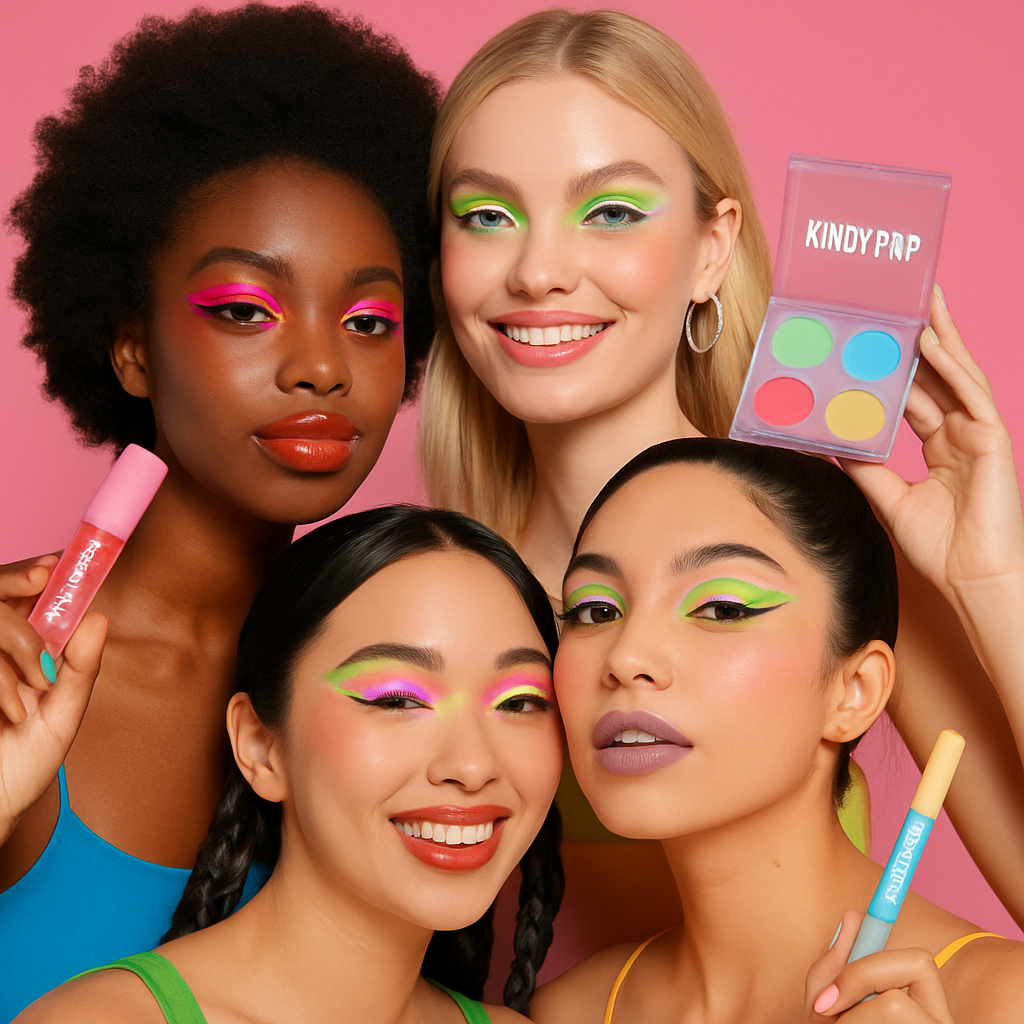 Vibrant, playful statement makeup looks styled with KNDYPOP products