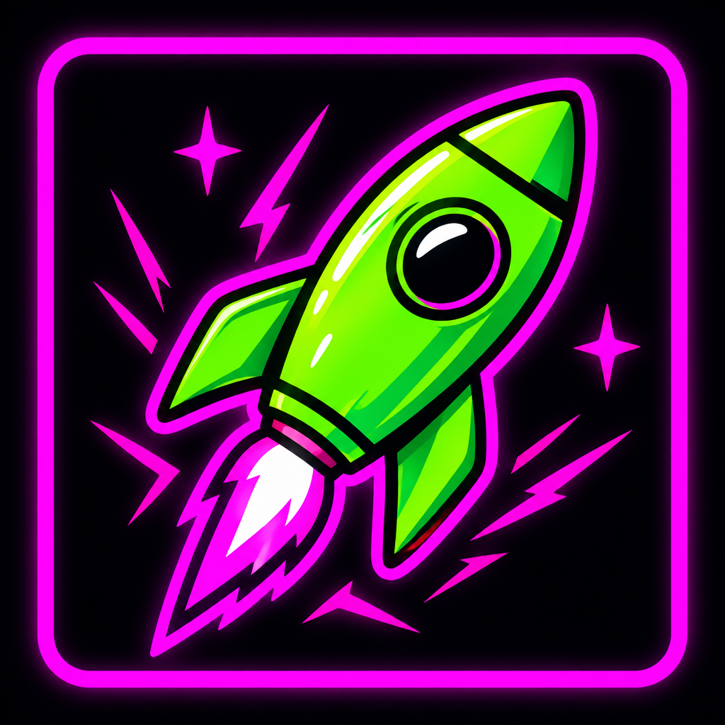 small neon rocket sticker icon