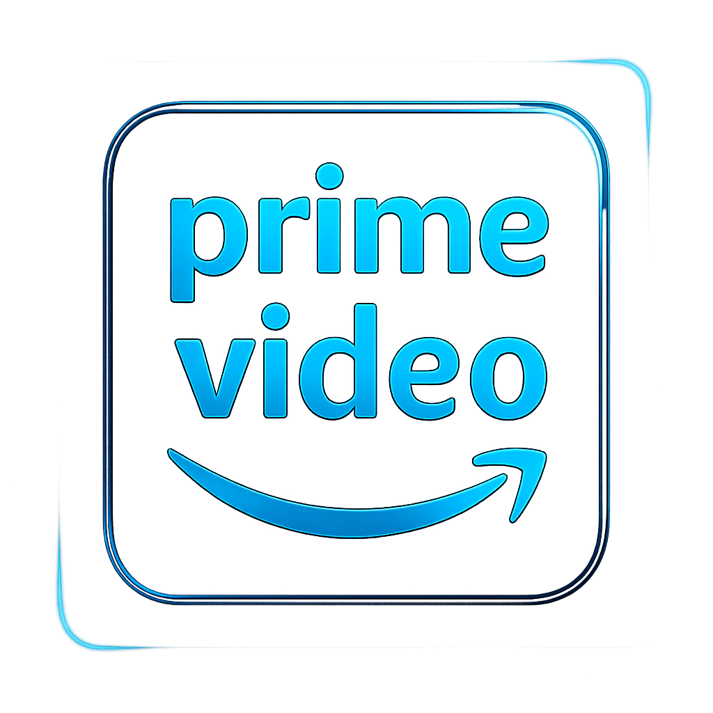 Logo moderno de Prime Video en azul cian con estilo tecnológico