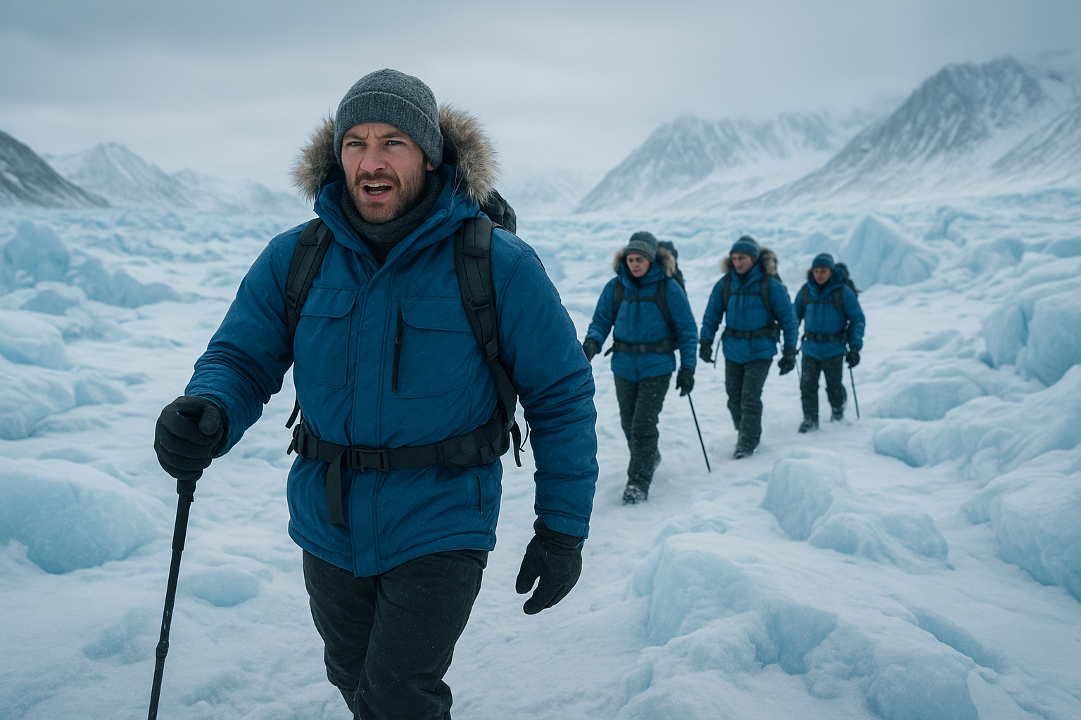 Expert Arctic guide leading a group across icy terrain