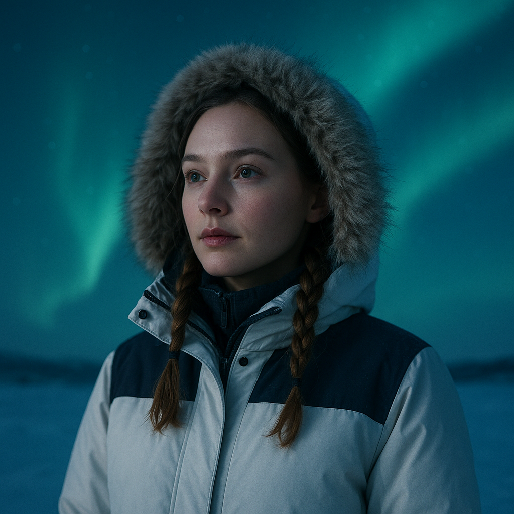 Portrait of a young woman with braided hair in a winter parka