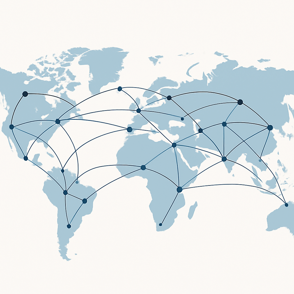 World map with connection lines