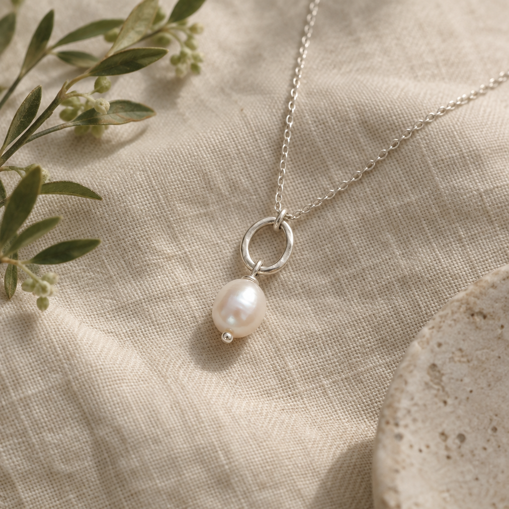 Freshwater pearl and silver loop pendant necklace
