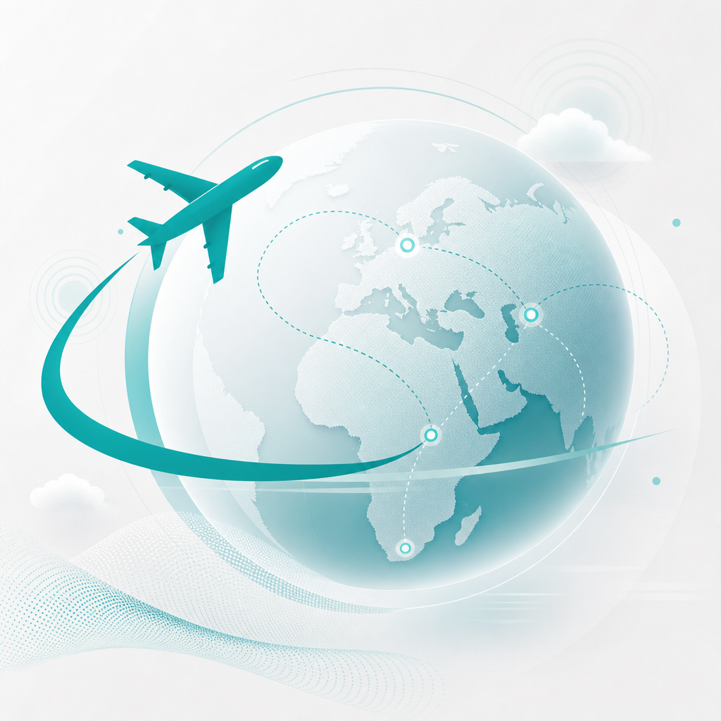 Ilustrim abstrakt i një avioni dhe valëve të lidhjes globale, stil modern dhe premium