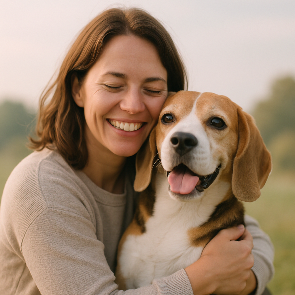 Photo of smiling woman with her beagle