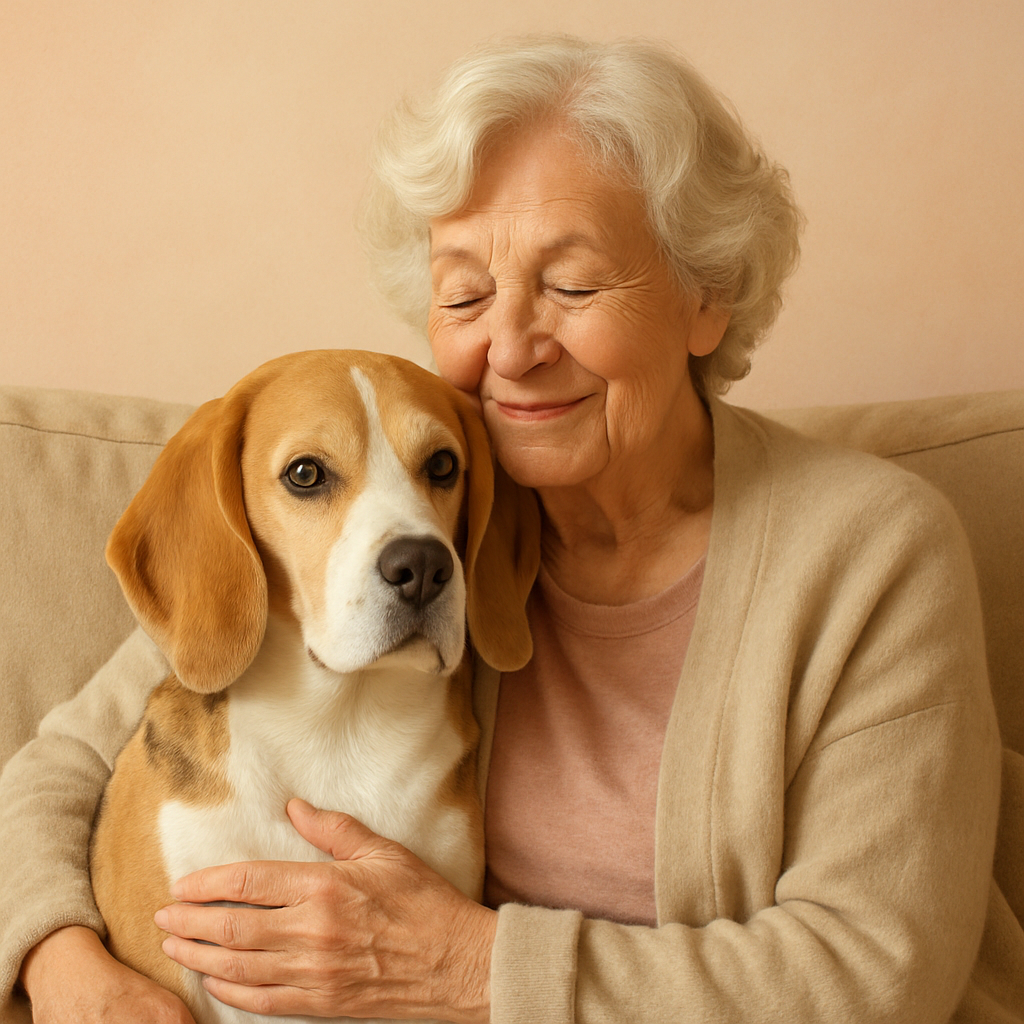 Photo of elderly lady with her beagle
