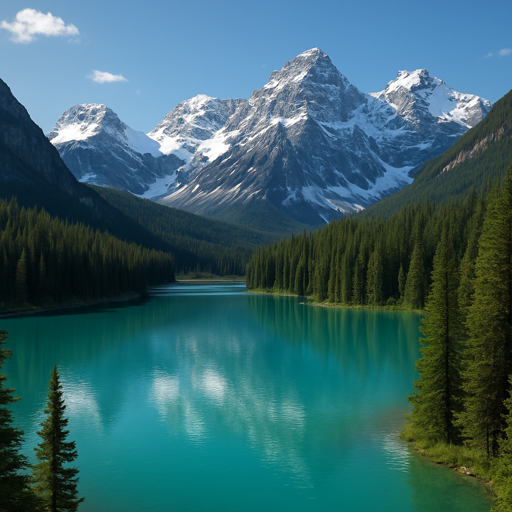 Banff National Park with turquoise lake and pine forests