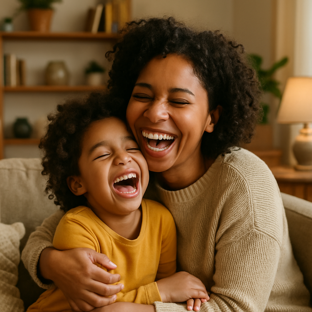 Parent and child laughing together