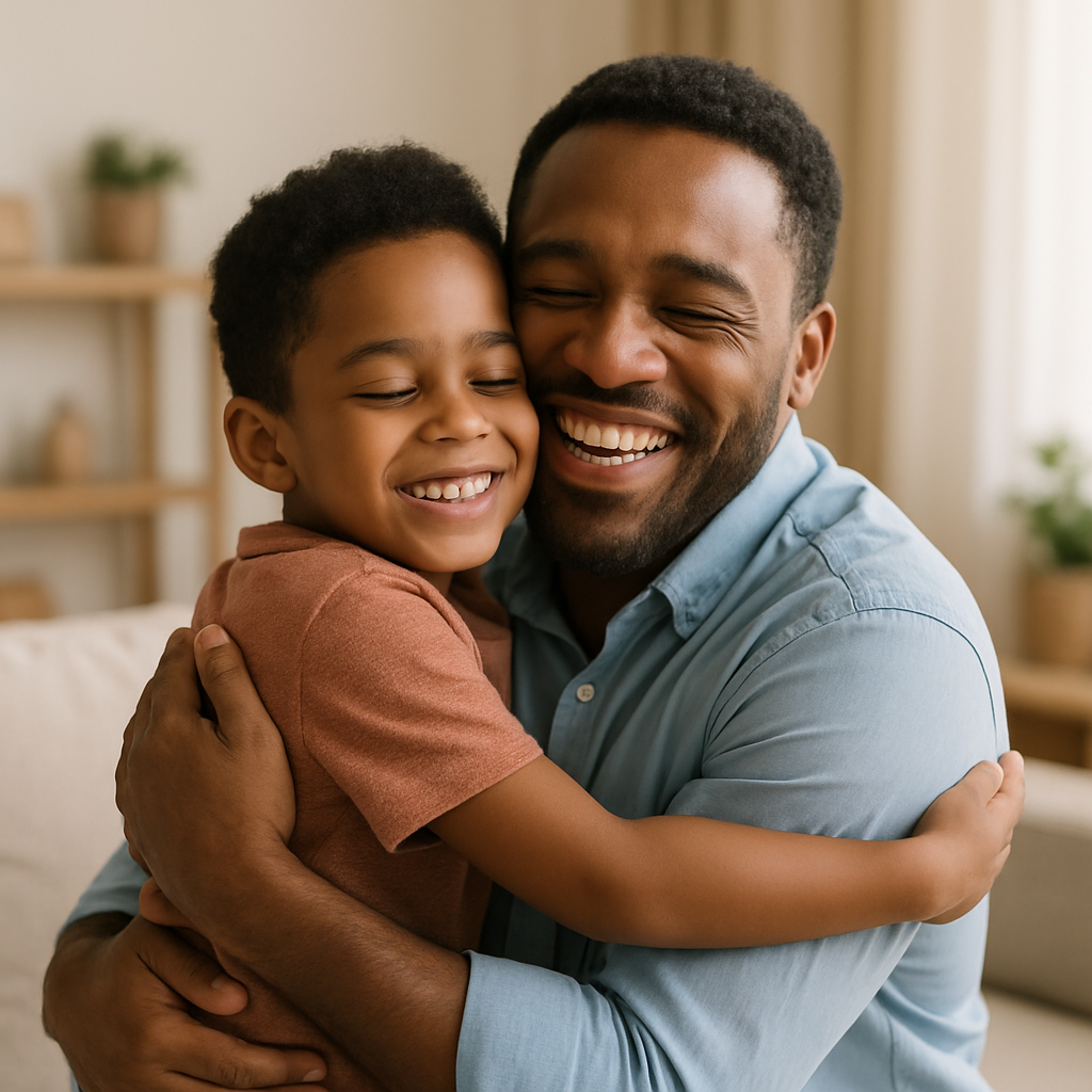 Father and son hugging