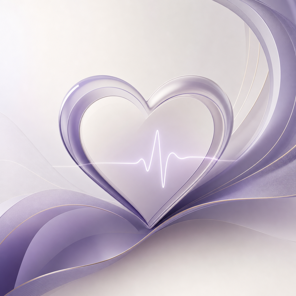 Warm and reassuring illustration of a cardiologist speaking with a patient in a calm clinic, soft green accents and medical environment