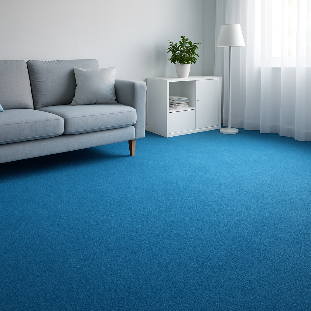 Alfombra azul con colores vivos y textura limpia después de la limpieza