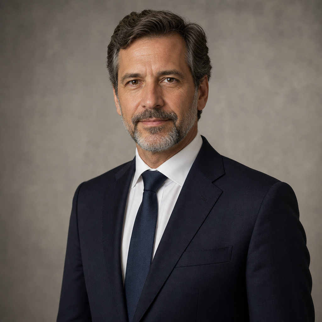 Placeholder portrait of the firm founder in formal professional attire, neutral background