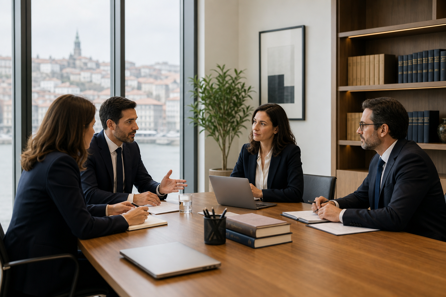 Real-photo placeholder of a professional law office interior during a team meeting